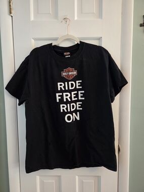 Harley-Davidson Black Tee with White 'Ride Free Ride On' Graphic BALTIMORE